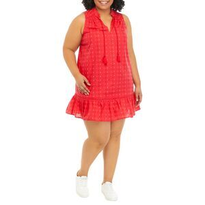 Crown & Ivy Women's 2X Sleeveless Peasant Dress Tassels Red 100% Cotton Casual